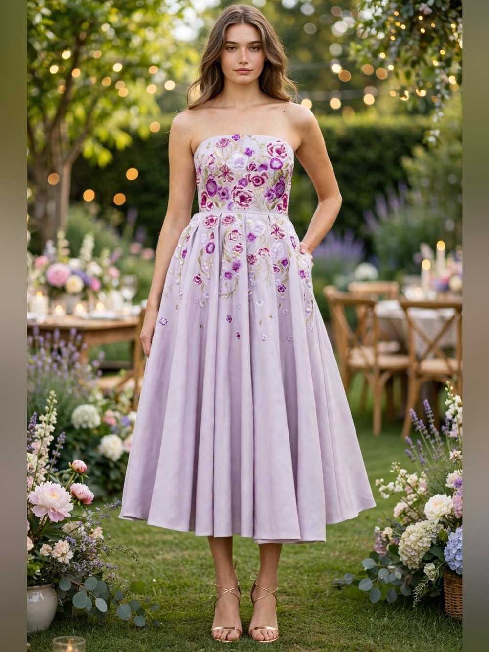Marchesa Notte embroidered Lilac Midi Dress size 2.